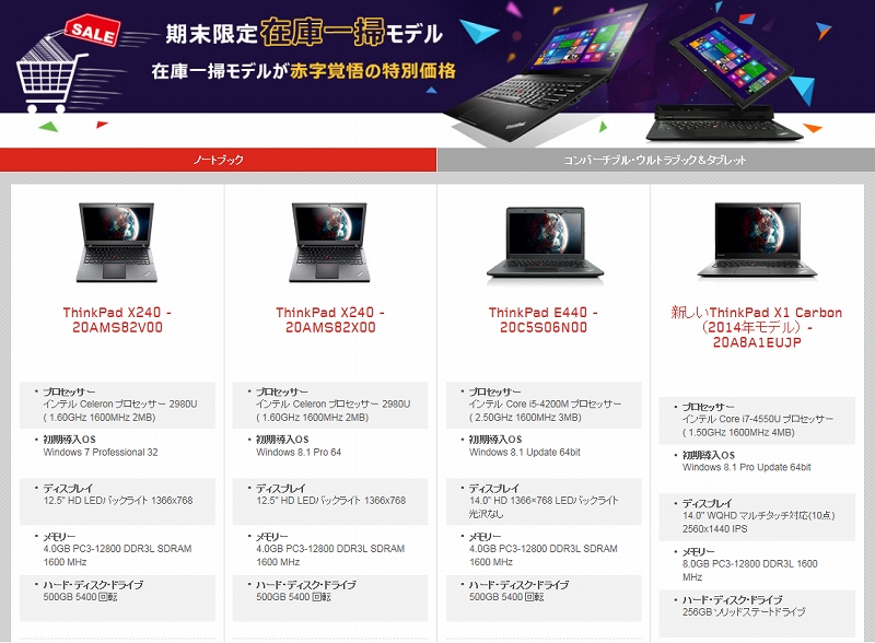 ThinkPad期末限定在庫一掃セール