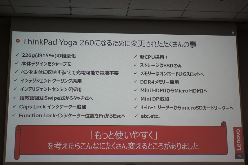 ThinkPad Yoga 260になるために変更されたたくさんの事