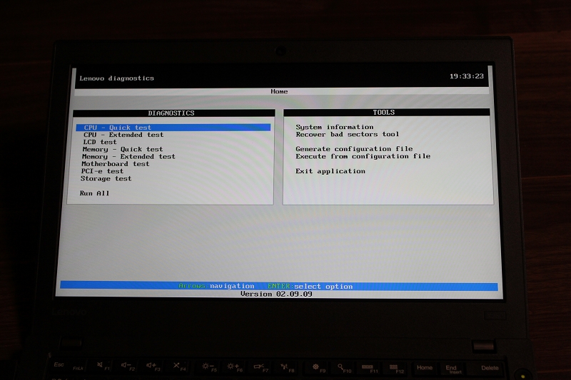 ThinkPad X260 Lenovo diagnosticsによる詳細確認