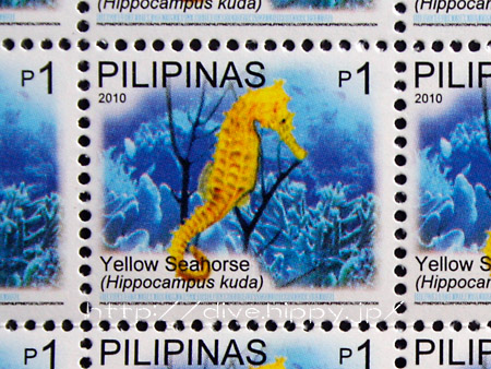 フィリピンの海洋生物の切手Yellow Seahorse<br />
