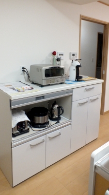 家電収納&給湯コーナー。こちらでお茶の準備が完結します!