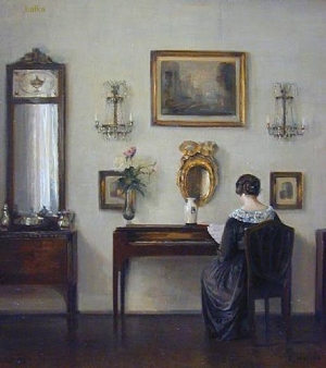 INTERIOR WITH THE ARTIST'S WIFE AT THE PIANO