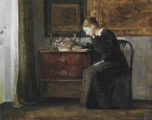 INTERIOR WITH READING WOMAN Uppsala Auktionskammare