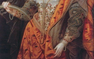 The eyes and ears painted into the fabric of Elizabeth¡Çs