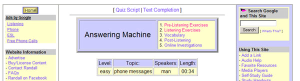 Randall's ESL Cyber Listening Labの個別記事Answering Machineの