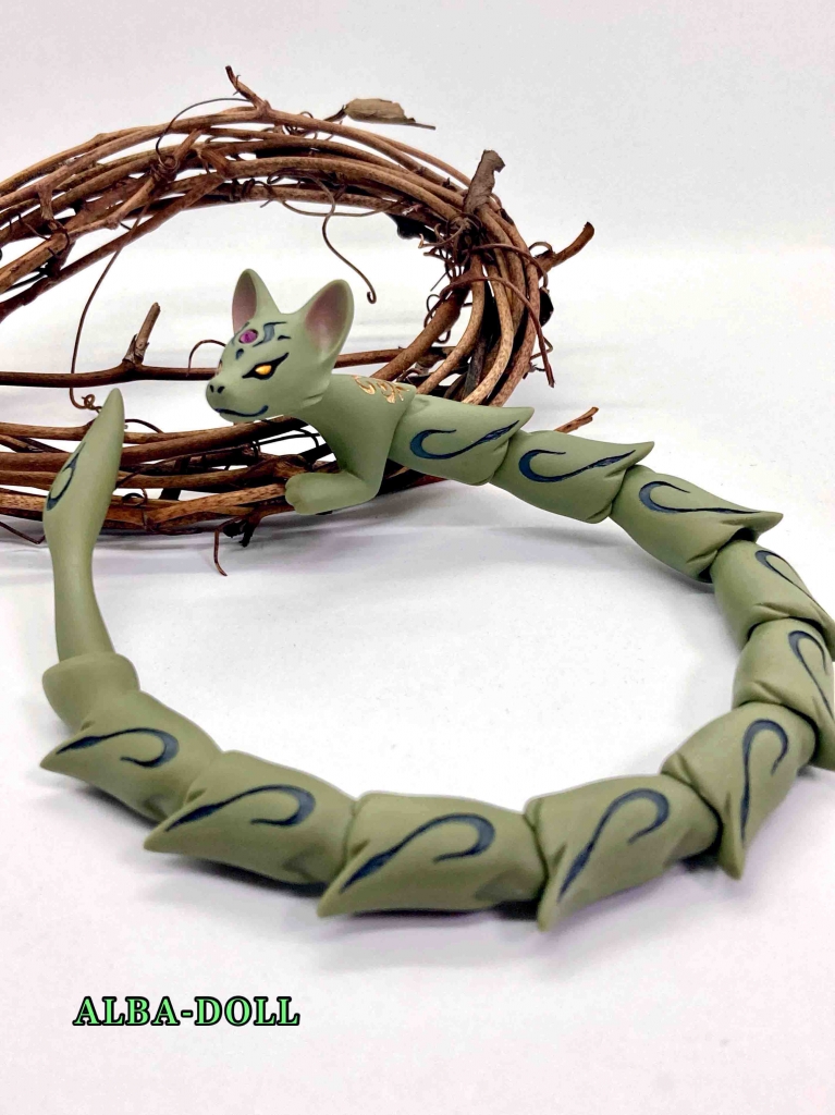 ALBA-DOLL様 管狐の白緑（びゃくろく）、狐面・大サイズ 翡翠カズラ