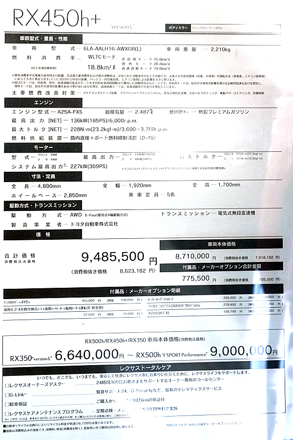 レクサス RX450h+ バージョン L カッパー Lexus RX450h+ version L