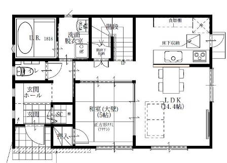01シンプルモダン4LDKの家-1F平面図