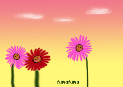 夕焼けとガーベラ