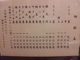 ひょうたん寿司 メニュー