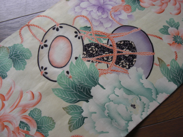 【袋帯】檸檬色に紫菊と牡丹染め袋帯【アンティーク】 | キモノ語log
