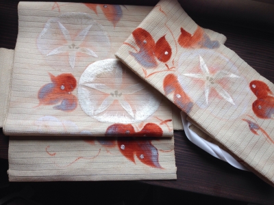 夏帯】正絹朝顔刺繍帯【アンティーク作り帯】 | キモノ語log 