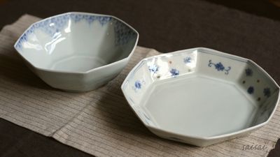 稲村真耶 花散らし八角7寸皿 鱗紋八角鉢