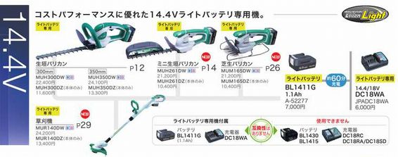 マキタ 14.4V充電式芝生バリカンMUM165DW,MUM166DRF,18V MUM168DRF