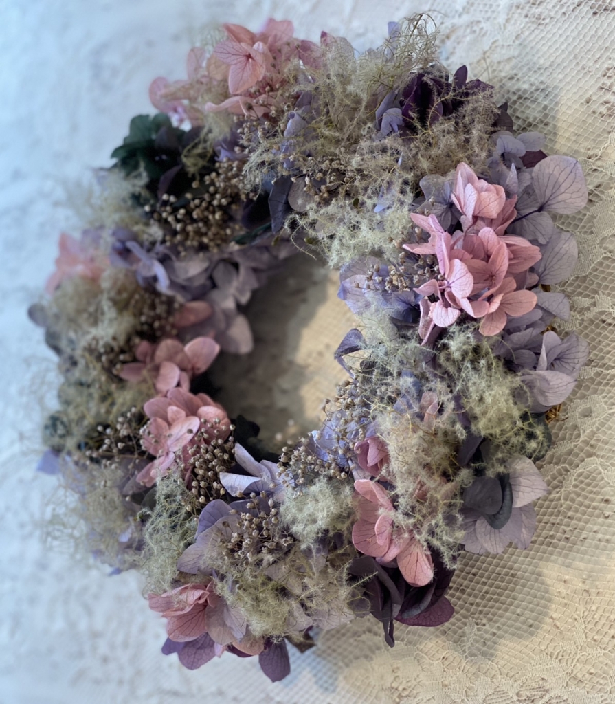 スモークツリーと紫陽花のナチュラルリース スモークツリーのリースの