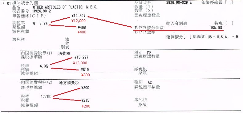 BPR按分係数 BPR金額 仕入書価格