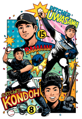 プロ野球北海道日本ハムファイターズ上沢選手近藤選手似顔絵Tシャツイラストデザイン制作イラストレーター平戸三平