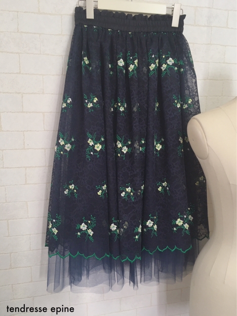 刺繍レースのチュールスカート,大人フェミニンファッション通販