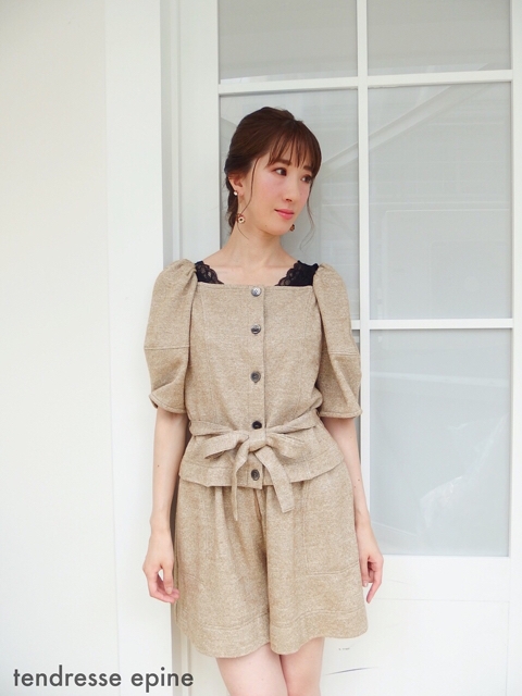 パフスリーブブラウス,ラメニット,大人フェミニンセットアップ