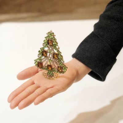 チェコ ガラス製ラインストーンのクリスマスツリー 156 クリア