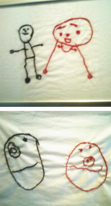 刺繍で子供の絵をアート画像