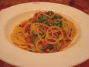 タコとズッキーニのぺペロンチーノからすみパスタ