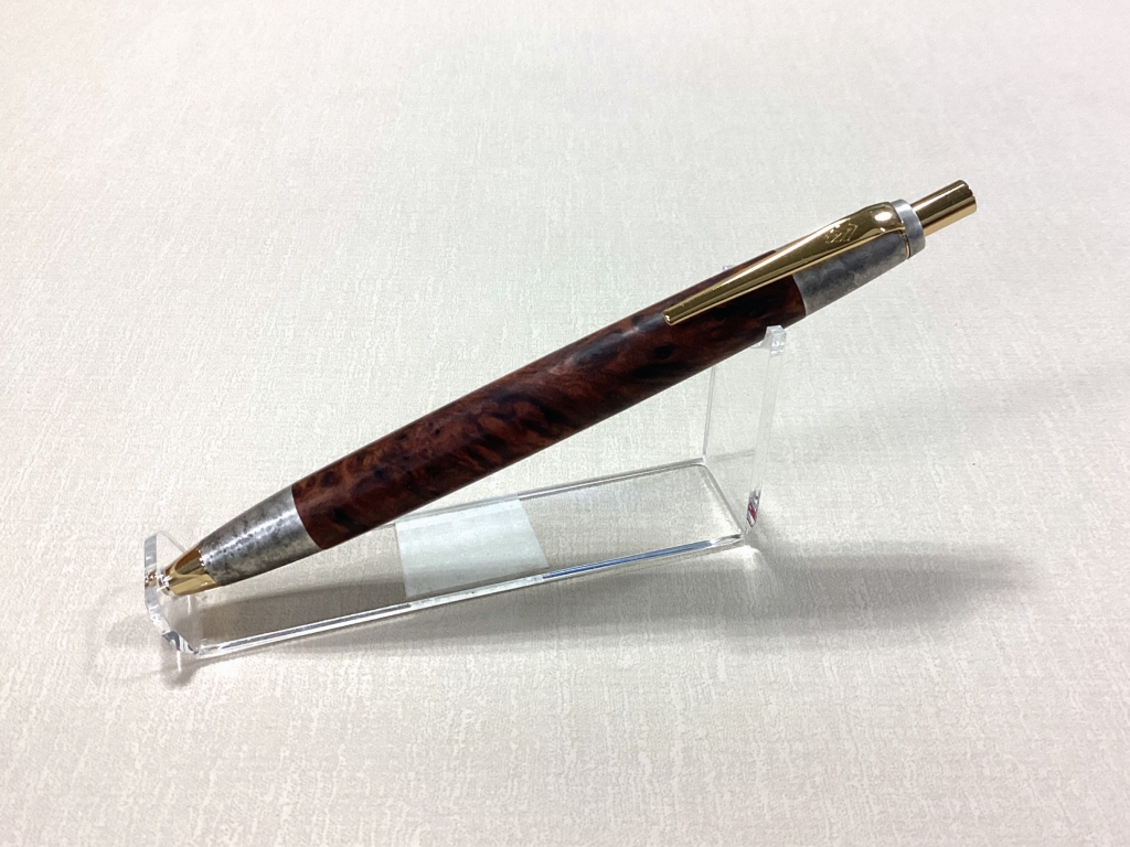 野原工芸 特上花梨瘤杢 斑紋純銀色 斑紋金具 シャープペンシル