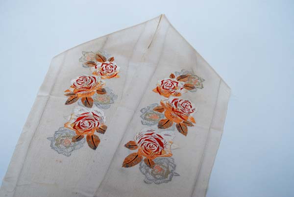5287◇アンティーク着物ローズ紅白薔薇牡丹番雉手刺繍大正浪漫艶