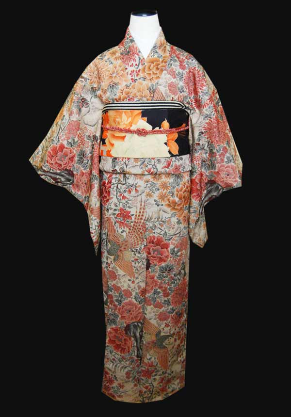アンティーク マジョリカ風 キラキラ お召 着物 無く
