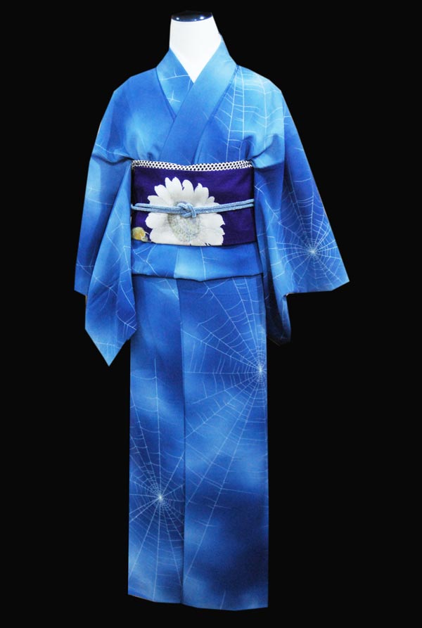 暈し青地に蜘蛛の巣 ジョーゼット | kimono sarasa