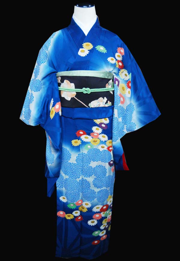 麻の葉地紋に刺繍入りの菊文様訪問着×唐子染め昼夜帯 | kimono sarasa