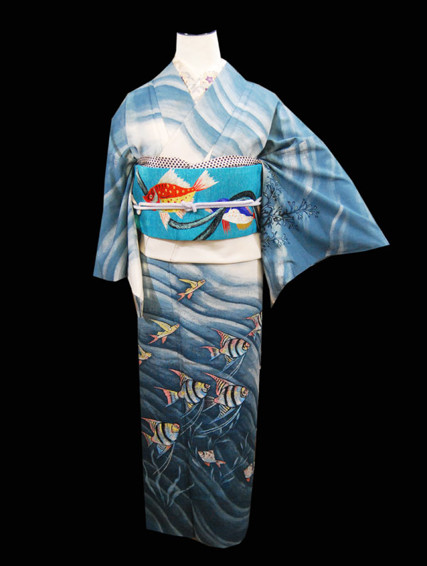 魚好きさん必見　名古屋帯カジュアル 夏帯 名古屋帯 九寸 麻 金魚柄 全5色 | 着物通販店 枠