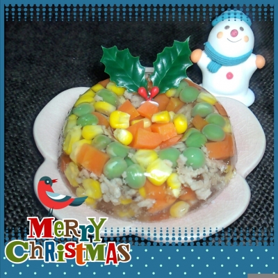 犬用クリスマスケーキレシピ 好きなものだけおかず寄せゼリーケーキ 犬の手作りおやつ犬用ケーキレシピブログ