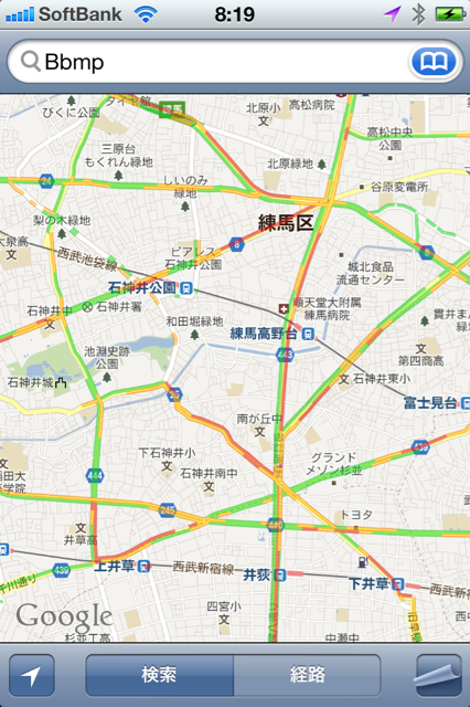 グーグルマップの渋滞情報