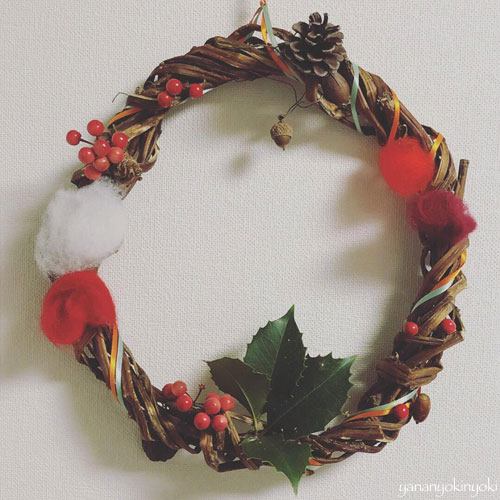 息子の作ったクリスマスリースとクリスマスメニュー