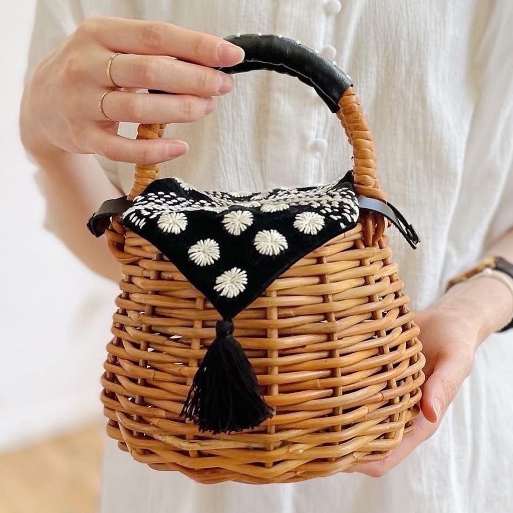 堀川波 かごバッグ バケツ型 刺し子 ほっそり ステッチ バスケット