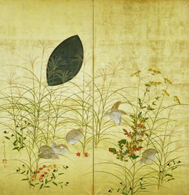秋草鶉図