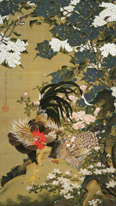 紫陽花双鶏図