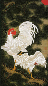 老松白鶏図