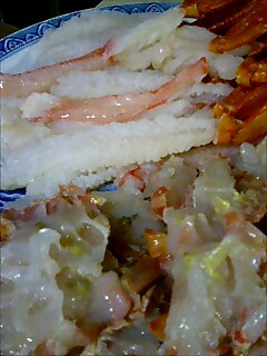 手前は、焼きがに。奥はしゃぶしゃぶ。