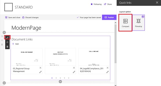 SharePoint Online Modern UI Quick links Edit