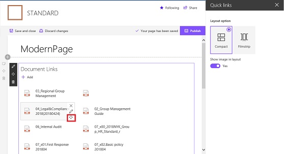 SharePoint Online Modern UI Quick links Drag Drop