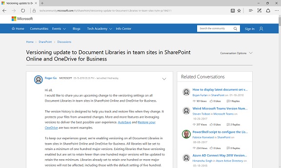 SharePoint Versioning Update Min 100 Version