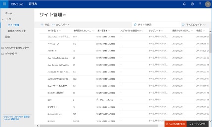 SharePoint Online Management Center Preview site manage