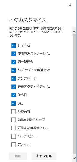 SharePoint Online Management Center Preview sitemanage column