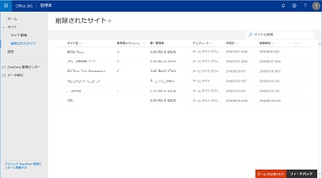 SharePoint Online Management Center Preview deleted site