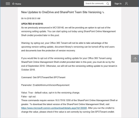 SharePoint Online Library Versioning Opting Out