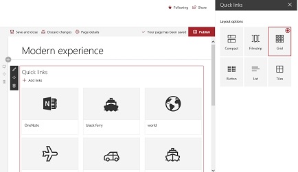 SharePoint Modern UI Quick Link Layout Options