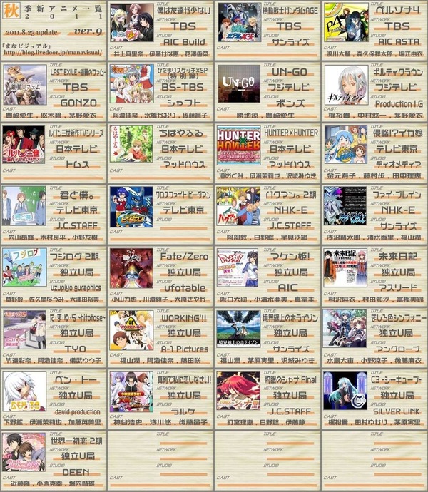 11年秋季放送開始新作アニメ一覧 Route24