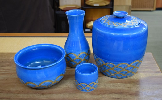 未使用 茶道具 橋本城岳造 色絵花車文 水指 鳴滝窯 陶印 栞 共箱